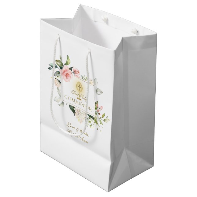 Bolsa De Regalo Mediana Flores Rubor de lujo Frame Gold Chica Christening (Angulo Anverso)