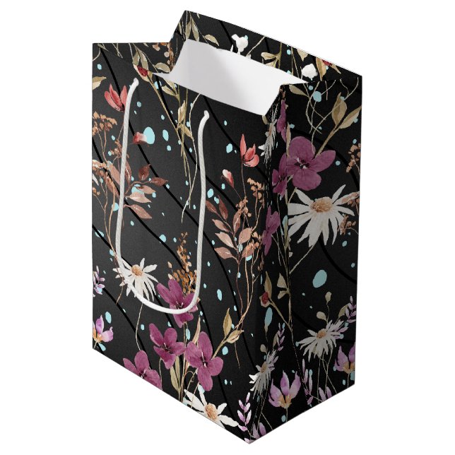 Bolsa De Regalo Mediana Flores salvajes retro boho elegante (Angulo Anverso)