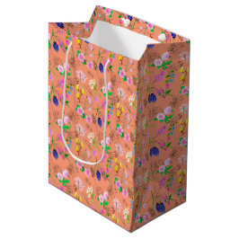 Bolsa De Regalo Mediana Flores silvestres de acuarela sobre naranja