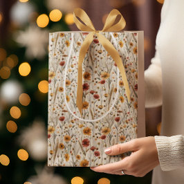 Bolsa De Regalo Mediana Flores silvestres rusas - Patrón floral de otoño b