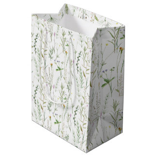 Bolsa De Regalo Mediana Flores silvestres verdes
