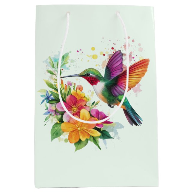 Bolsa De Regalo Mediana Flores tropicales de colibrí (Anverso)