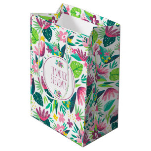 Bolsa De Regalo Mediana Flores tropicales y patrón colorido de hojas