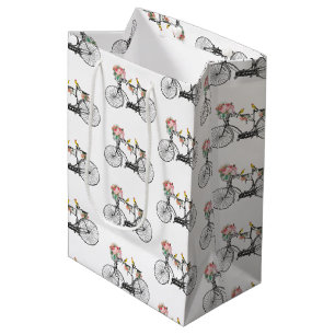 Bolsa De Regalo Mediana Flores y pájaros de bicis románticas
