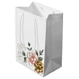 Bolsa De Regalo Mediana Flores y puntos de confetti de peones rosados y de
