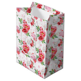 BOLSA DE REGALO MEDIANA FLORES Y VALENTINAS DE ROSA NOTAS DE AMOR