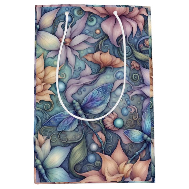 Bolsa De Regalo Mediana FLower Damask Blue Gold (Anverso)