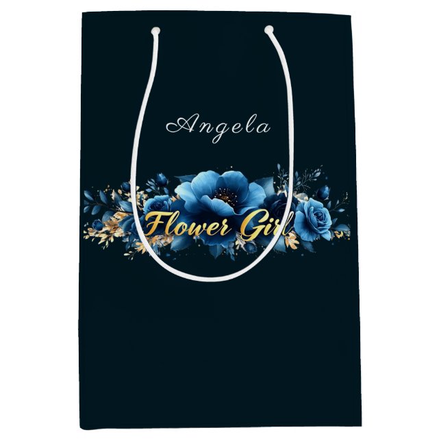 Bolsa De Regalo Mediana Flower Girl Blue Flowers Gold (Anverso)