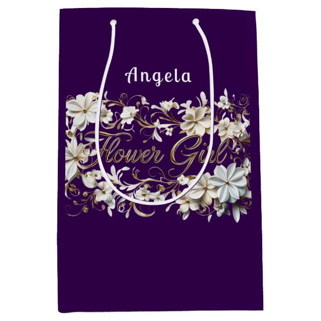 Bolsa De Regalo Mediana Flower Girl White Purple Gold (Anverso)