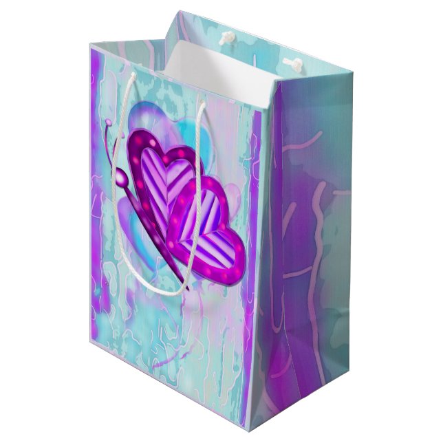 Bolsa De Regalo Mediana Flutterbys Valentines Folk Art MEDIUM SOLAMENTE (Angulo Anverso)