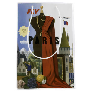 Bolsa De Regalo Mediana Fly Paris Francia Vintage Travel Poster