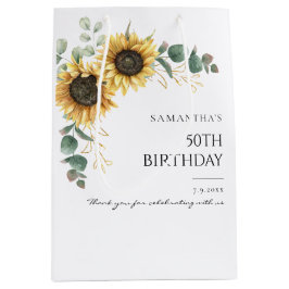 Bolsa De Regalo Mediana Foliage floral de girasol Fiesta de cumpleaños núm