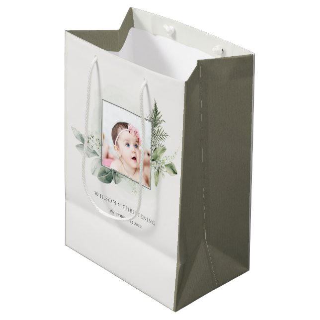 Bolsa De Regalo Mediana Foliage ruso Eucalyptus Fern Foto Christening (Angulo Anverso)