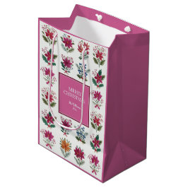 Bolsa De Regalo Mediana Folk Florals Pink Christmas
