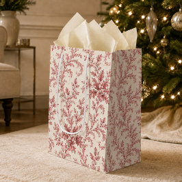 Bolsa De Regalo Mediana Follaje Rojo de Fiesta Elegante Verdor
