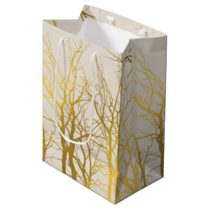 Bolsa De Regalo Mediana Fondo Beige del patrón de ramas de árbol de oro