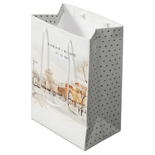 Bolsa De Regalo Mediana Forgo North Dakota City Scape Watercolor Boda