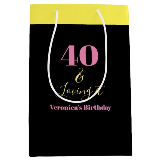 Bolsa De Regalo Mediana Forty and Loving It 40th Birthday Yellow Black (Anverso)
