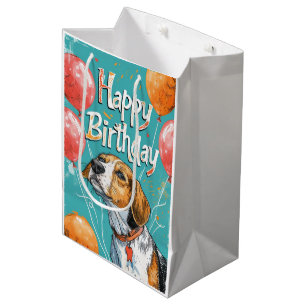 Bolsa De Regalo Mediana Fósforo americano en inglés con globos Cumpleaños