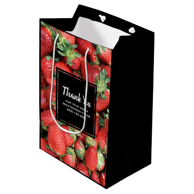 Bolsa De Regalo Mediana Foto de Fresas Rojas Jugosas Agradecimiento Comerc (Angulo Anverso)