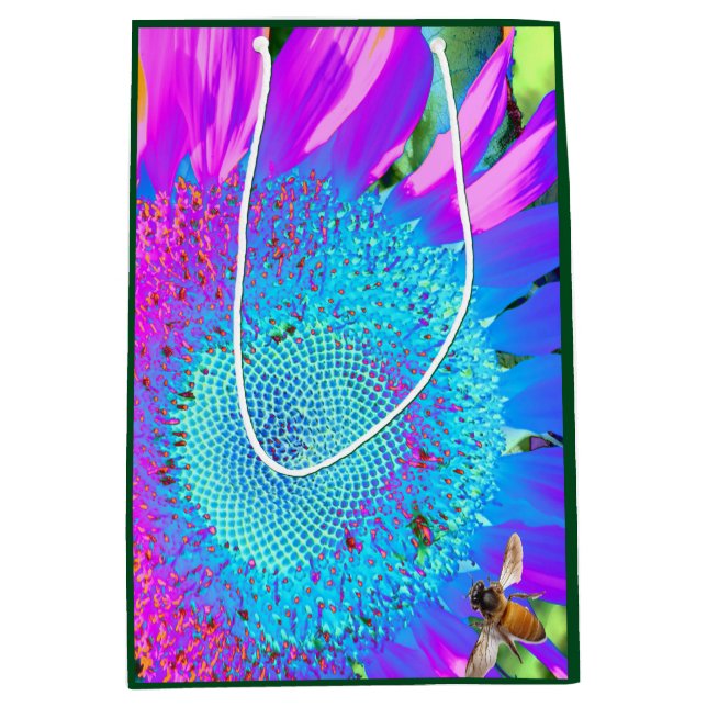 Bolsa De Regalo Mediana Foto de girasol retro rosa azul (Anverso)