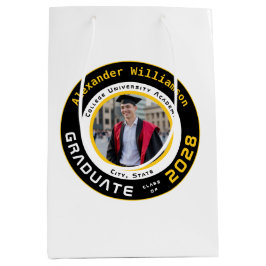 Bolsa De Regalo Mediana Foto de Graduación Amarillo Negro Blanco