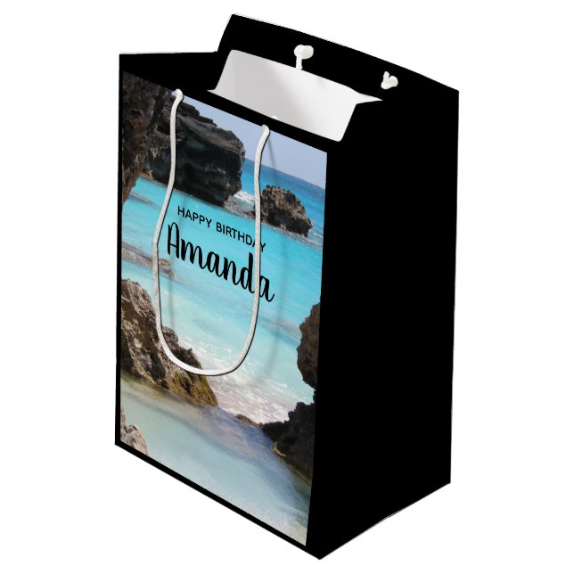 Bolsa De Regalo Mediana Foto de la isla tropical Costa y cumpleaños del ma (Angulo reverso)