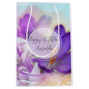 Bolsa De Regalo Mediana Foto de un cumpleaños de la Primavera Púrpura de C