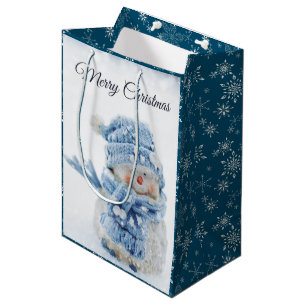 Bolsa De Regalo Mediana Foto de un muñeco de nieve en invierno - Navidades