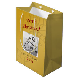 Bolsa De Regalo Mediana Foto personal Feliz Navidad Saludo de Oro