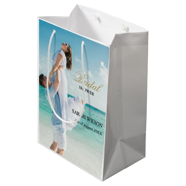 Bolsa De Regalo Mediana Foto personalizada Boda moderna en playa (Angulo reverso)