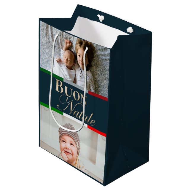Bolsa De Regalo Mediana Foto personalizado Buon Natale Navidades italianos (Angulo Anverso)