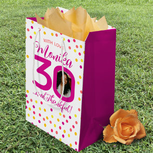 Bolsa De Regalo Mediana Fotografía de confeti amarillo rosa de 30 años