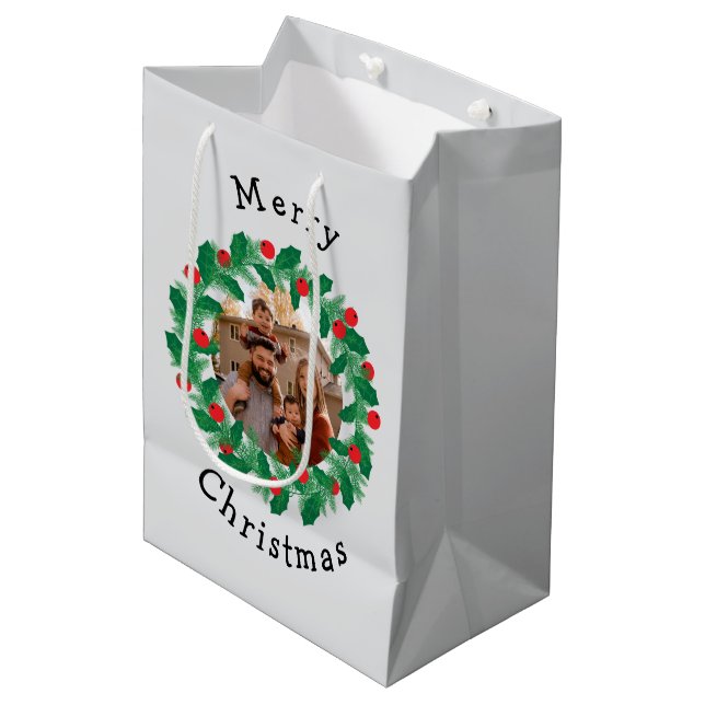 Bolsa De Regalo Mediana Fotos personalizadas de Feliz Navidad (Angulo Anverso)