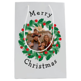 Bolsa De Regalo Mediana Fotos personalizadas de Feliz Navidad