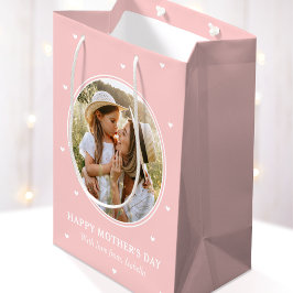Bolsa De Regalo Mediana Fotos personalizadas del Día de la Madre Rosa Blan