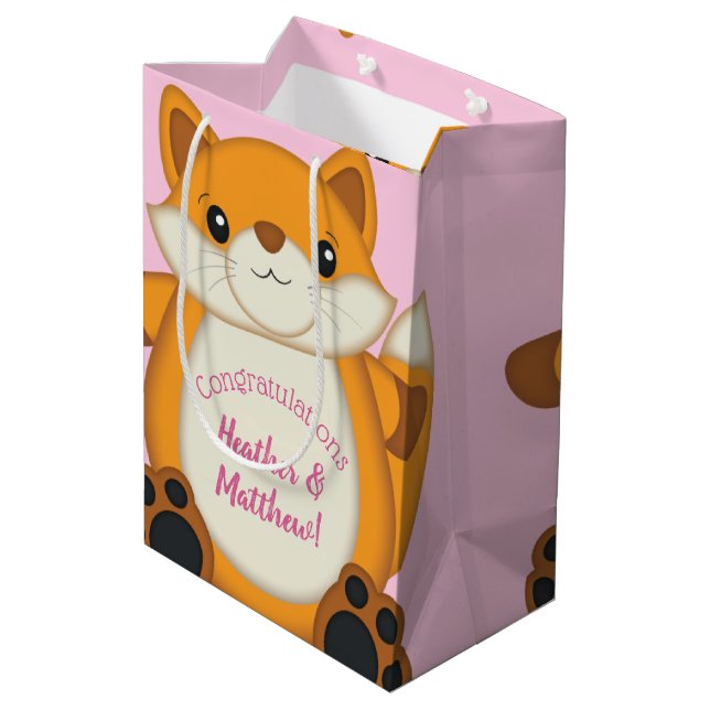 Bolsa De Regalo Mediana Fox Baby Shower Pink (Angulo reverso)