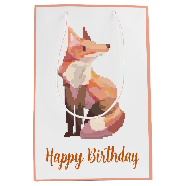 Bolsa De Regalo Mediana Fox Pixelart, Pixel Art, happy birthday (Anverso)