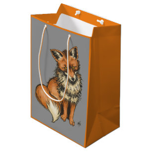 Bolsa De Regalo Mediana Fox rojo en fondo gris