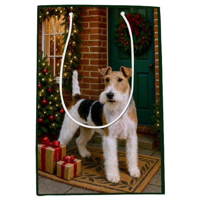 Bolsa De Regalo Mediana Fox Terrier Holiday  (Anverso)