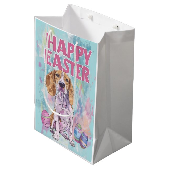 Bolsa De Regalo Mediana Foxhound inglés americano feliz Pascua (Angulo Anverso)
