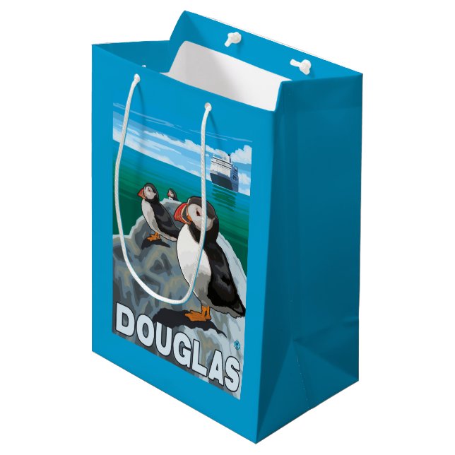 Bolsa De Regalo Mediana Frailecillos y barco de cruceros - Douglas, Alaska (Angulo Anverso)