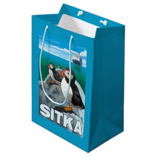 Bolsa De Regalo Mediana Frailecillos y barco de cruceros - Sitka, Alaska