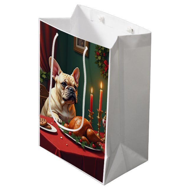 Bolsa De Regalo Mediana French Bulldog Christmas Eve Feast Painting (Angulo Anverso)
