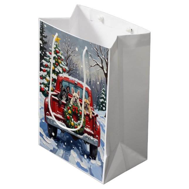 Bolsa De Regalo Mediana French Bulldog Christmas Red Truck Holiday (Angulo Anverso)