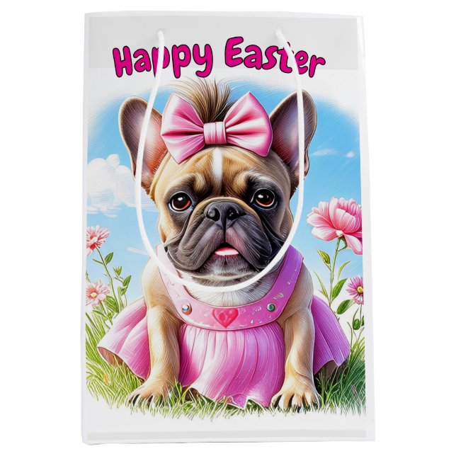 Bolsa De Regalo Mediana French Bulldog Flowers Easter French Bulldog (Anverso)