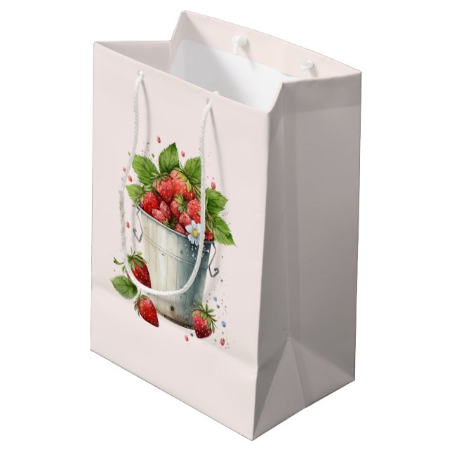 Bolsa De Regalo Mediana Fresas frescas recolectadas en un cubo (Angulo reverso)