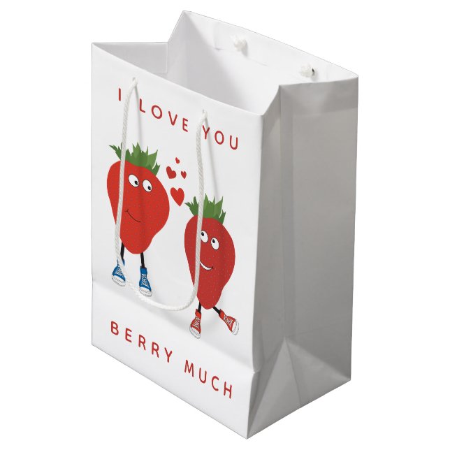 Bolsa De Regalo Mediana Fresas Graciosas Y Enamoradas (Angulo Anverso)