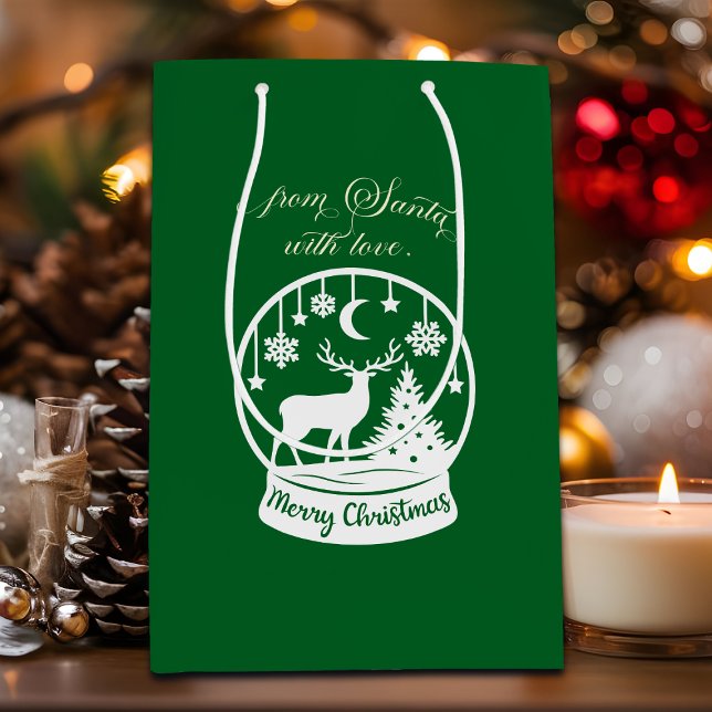 Bolsa De Regalo Mediana From Santa With Love Snow Globe Deer (Subido por el creador)