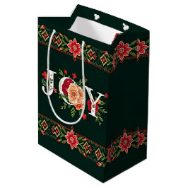 Bolsa De Regalo Mediana frontera floral de Navidad ALEGRÍA